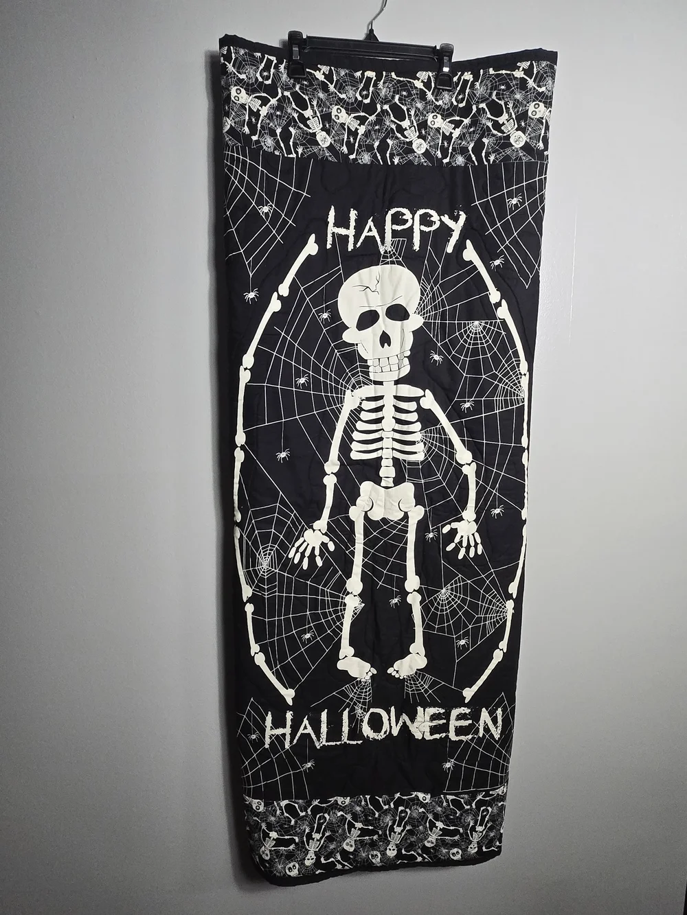 Halloween Glow In The Dark Quilted Throw Blanket Skeleton Spiderweb Handmade